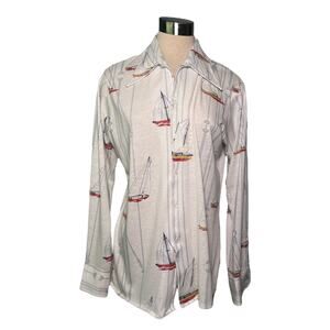 Van Heusen 417 Vintage 70’s Large Sailboat Print Shirt
